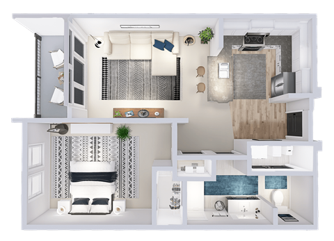 a floor plan of a two bedroom apartment with a bathroom and kitchen
